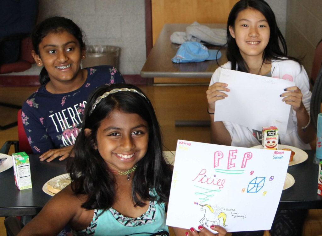 young girls with pre-engineering program drawn pictures